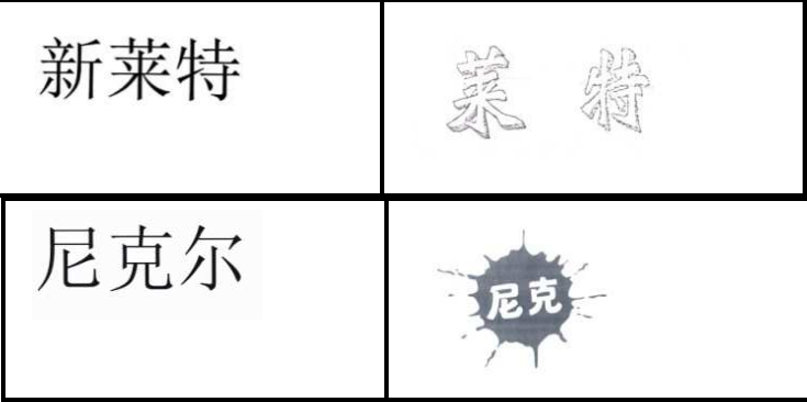 新莱特与莱特、尼克尔与尼克两组商标。